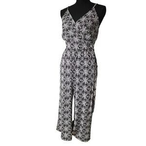 Kaileigh Black and White Boho Print Sleeveless Jumpsuit
